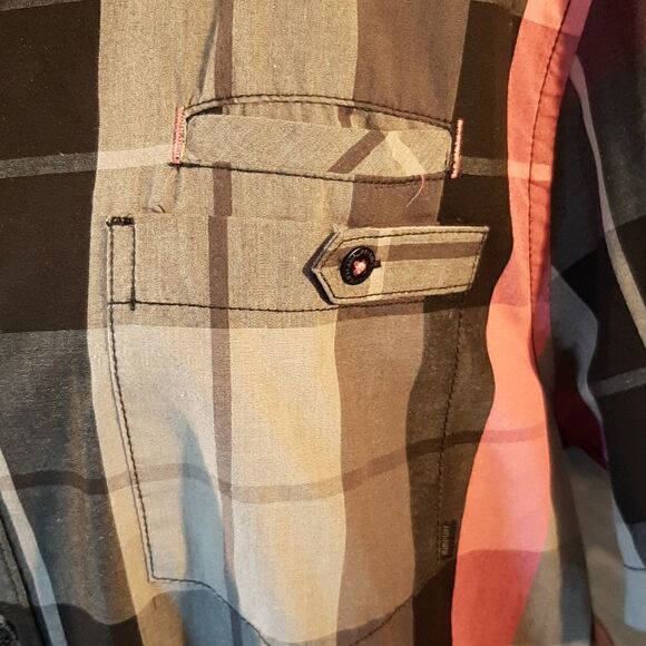 Amplify Gray Pink and Black Plaid Button Down Short Sleeve Shirt - Picture 2 of 12